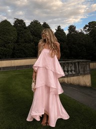 Strapless Layered Ruffle Maxi Dress