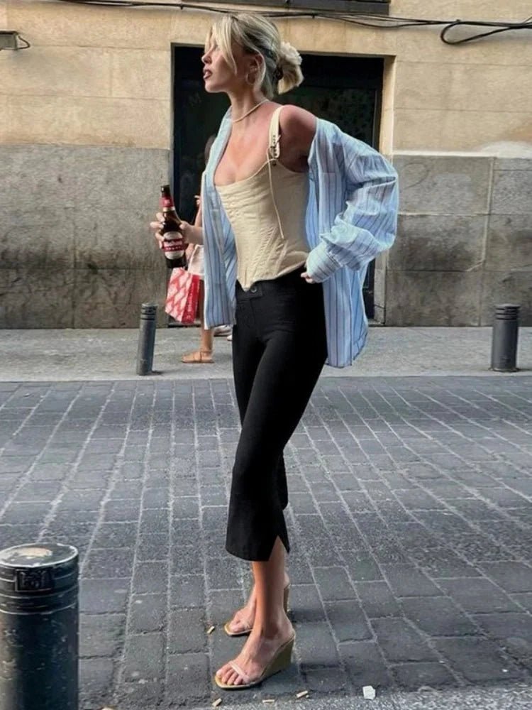 OLANE Stretchable Black Capri Pants SWomen's Bottoms