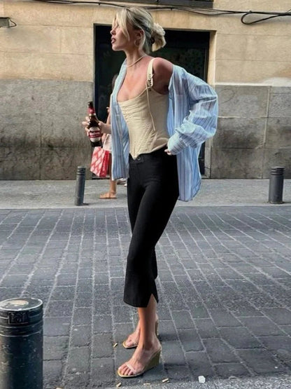 OLANE Stretchable Black Capri Pants SWomen's Bottoms
