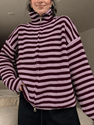 Striped Knit Zip Sweater