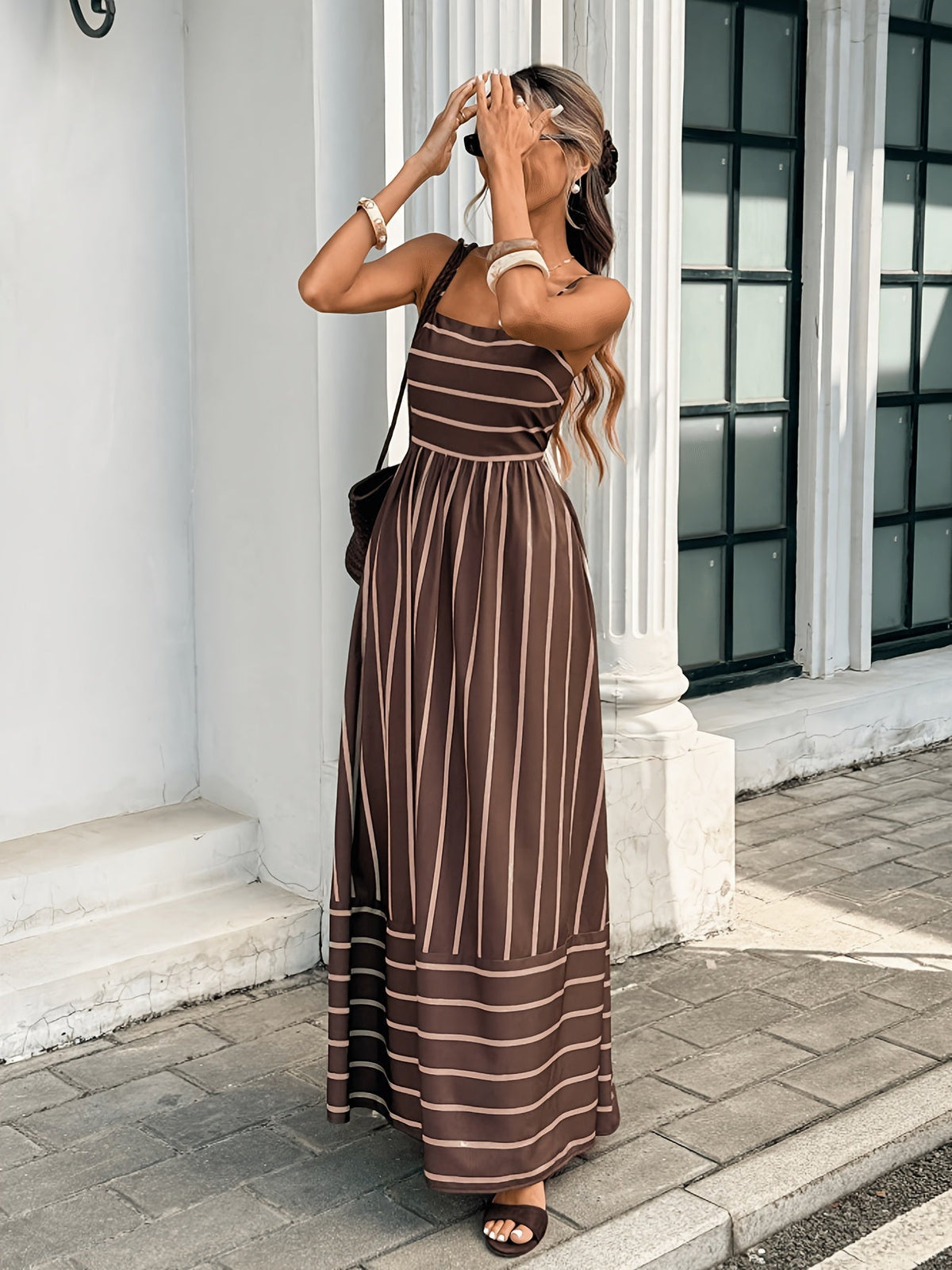 OLANE Striped Linen Slip Dress BrownXSWomen’s Dresses