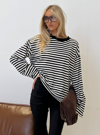 OLANE Striped Oversized Knit Sweater BlackXSWomen's Sweaters & Cardigans