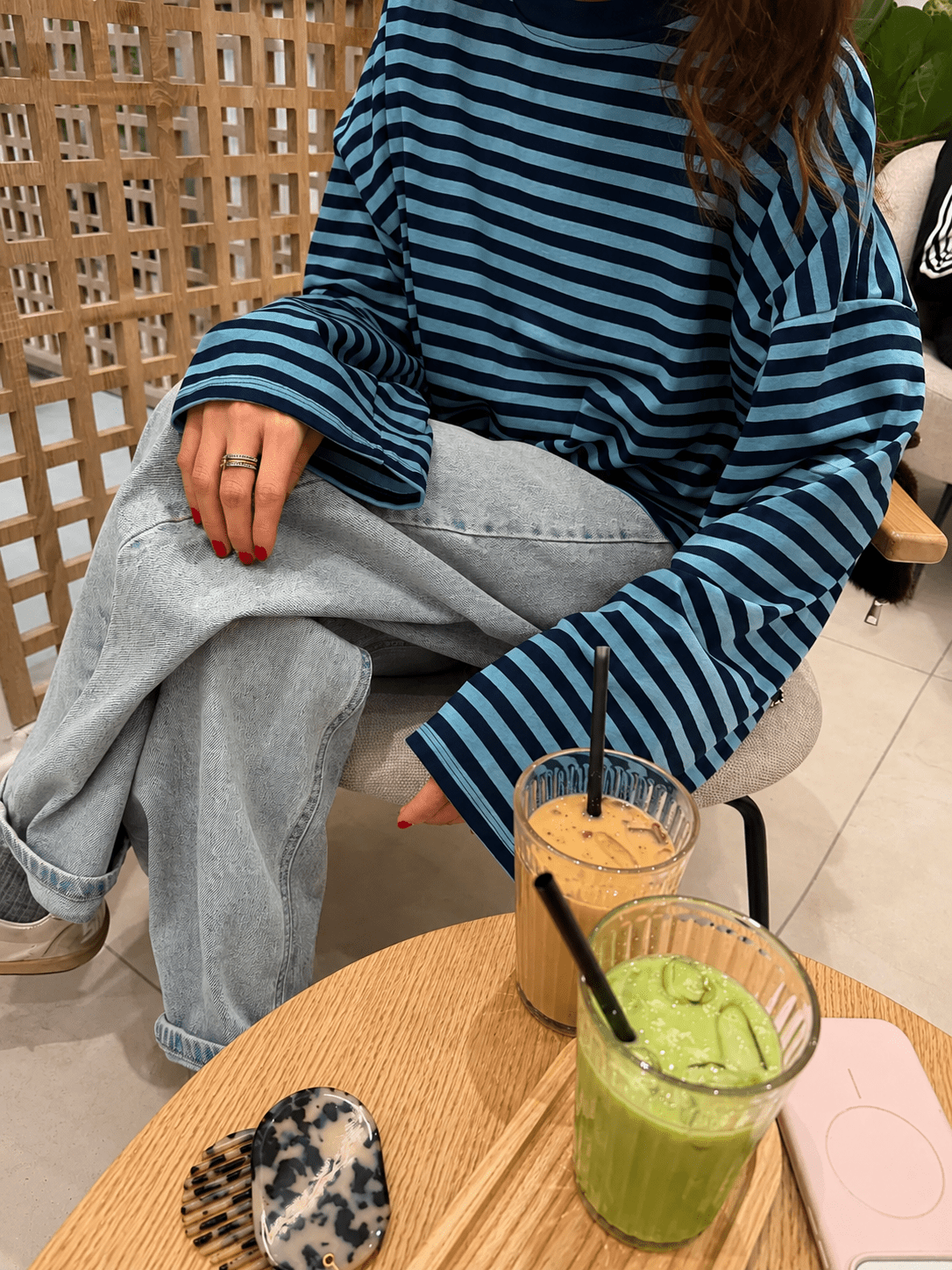 OLANE Striped Oversized Knit Sweater BlueXSWomen's Sweaters & Cardigans