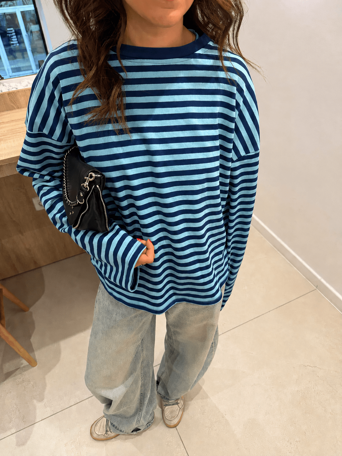 OLANE Striped Oversized Knit Sweater BlueXSWomen's Sweaters & Cardigans