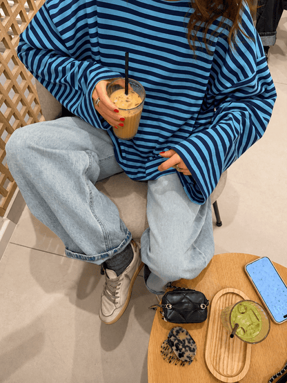 OLANE Striped Oversized Knit Sweater BlueXSWomen's Sweaters & Cardigans