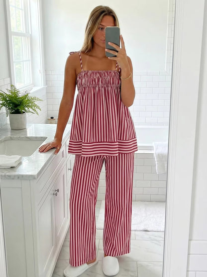 OLANE Striped Ruffle Sleepwear Set LWomen's Sets