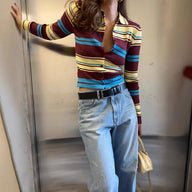 Striped Single-Breasted Knit Cardigan
