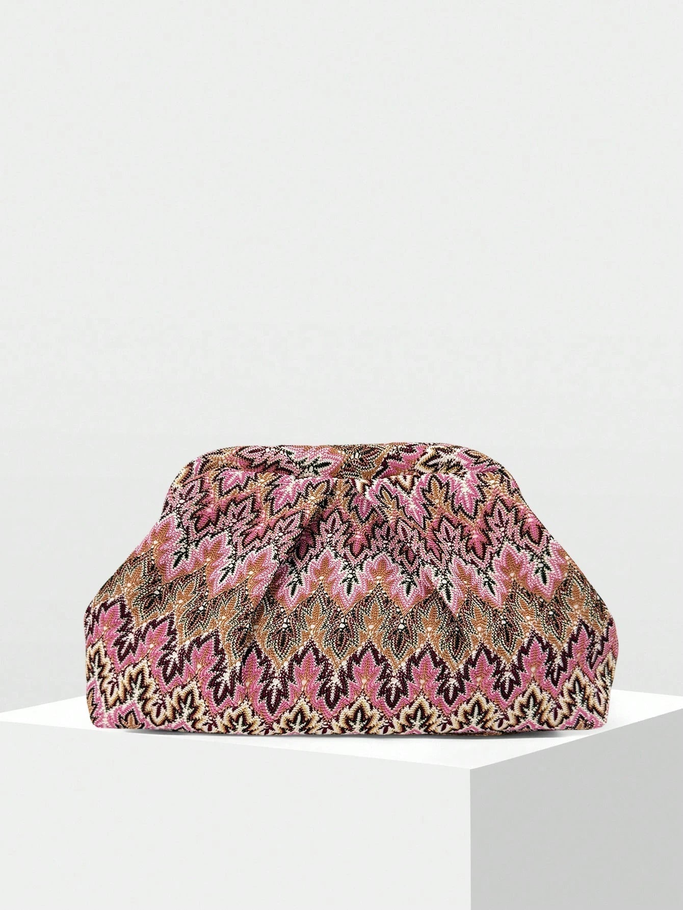 OLANE Structured Jacquard Pleated Clutch Bag