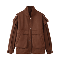 Structured Wide Shoulder Faux Suede Jacket