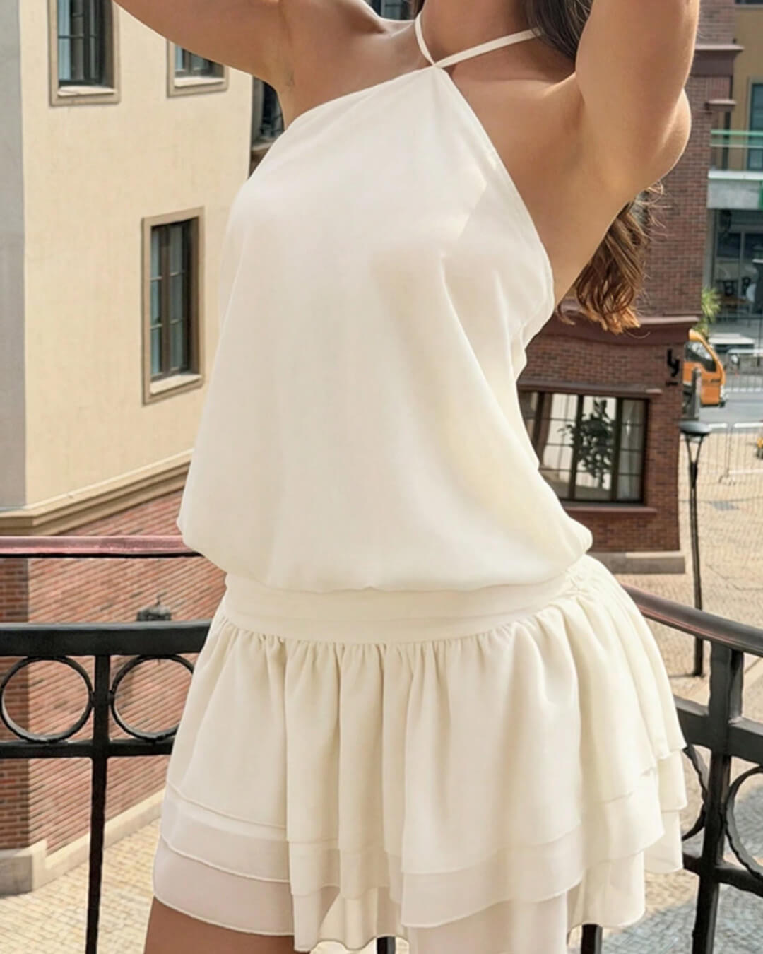 OLANE Stunning Open-Back Halter Mini Dress IvoryLWomen's Dresses