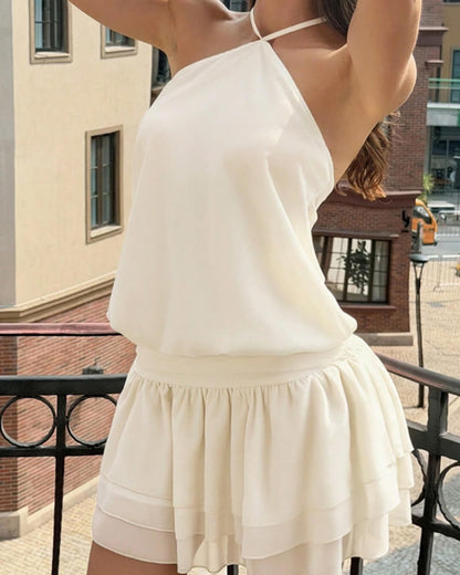 OLANE Stunning Open-Back Halter Mini Dress IvoryLWomen's Dresses