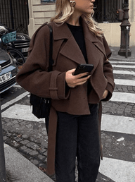 Stylish Belted High Collared Coat