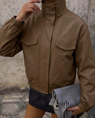 Stylish Brown Cropped Zip Jacket
