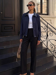 Stylish Contrast Collar Bomber Jacket