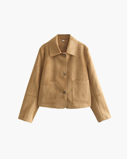 OLANE Stylish Cropped Faux Suede Jacket MWomen's Coats & Jackets