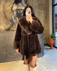Stylish Oversized Belted Faux Fur Coat