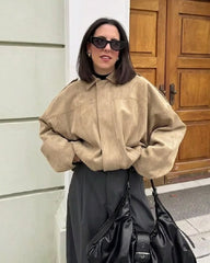 Stylish Oversized Suede Zip-Up Jacket
