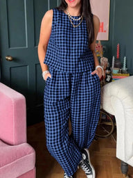 Amelia Plaid Sleeveless Vest Pant Set