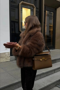 Stylish Short Faux Fur Coat