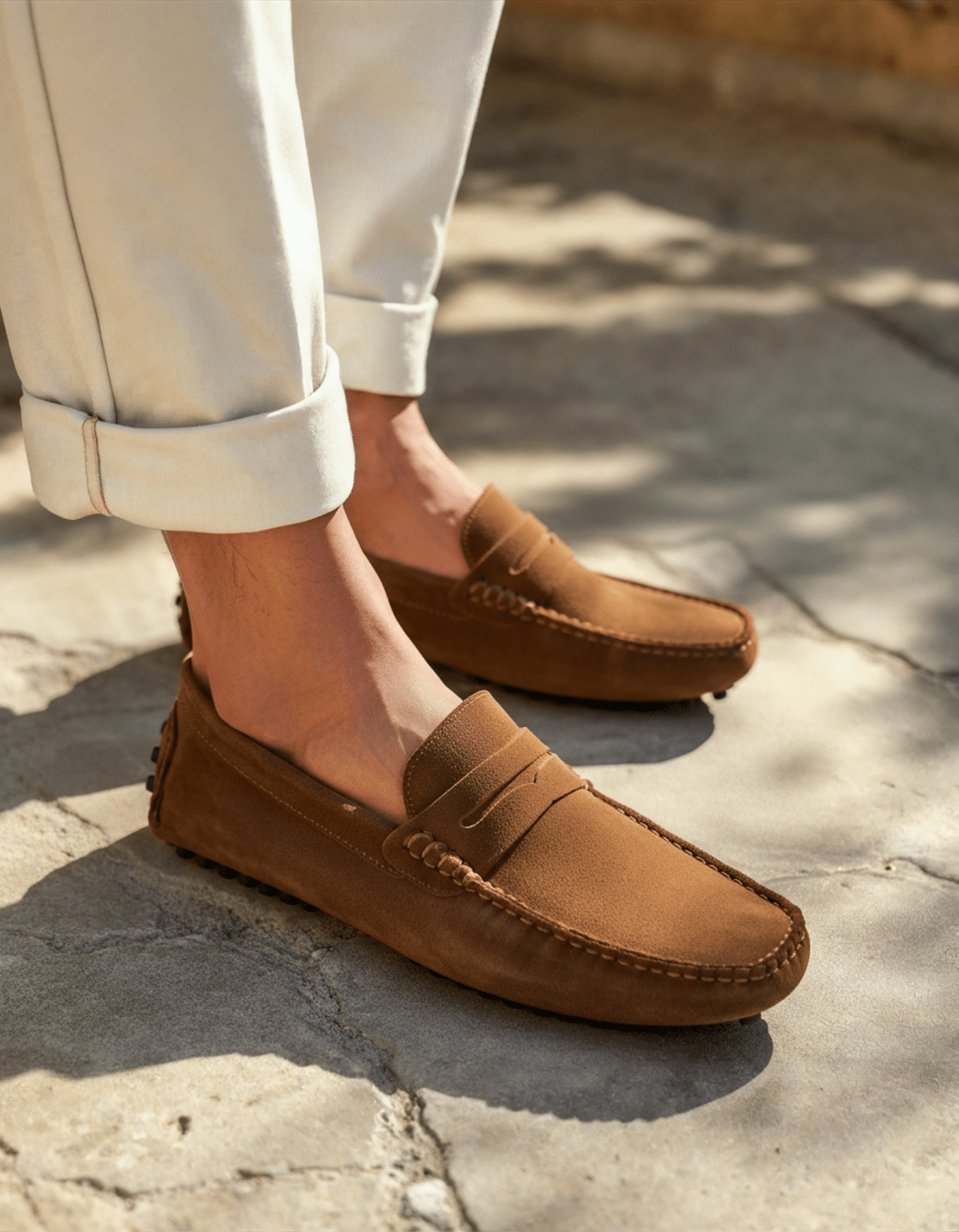 OLANE Stylish Slip - On Suede Penny Loafers Brown38Men's Shoes