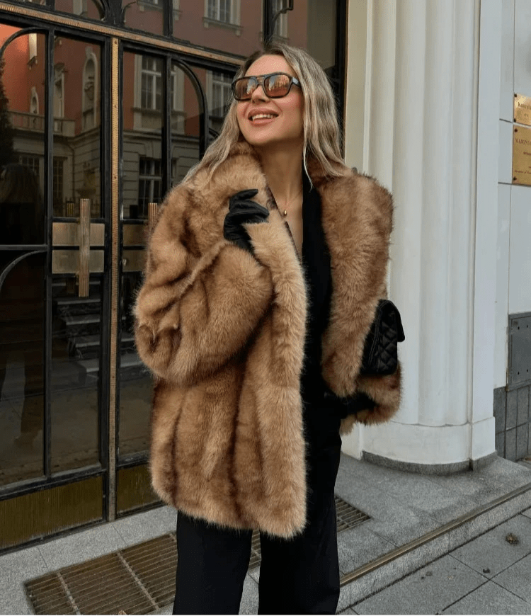 OLANE Stylish Soft Faux Fur Coat BrownSWomen's Coats & Jackets