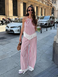Stylish Striped Fringe Two-Piece Set