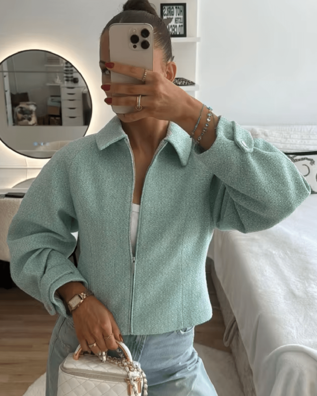 OLANE Stylish Tweed Cropped Zip Jacket XSJacket