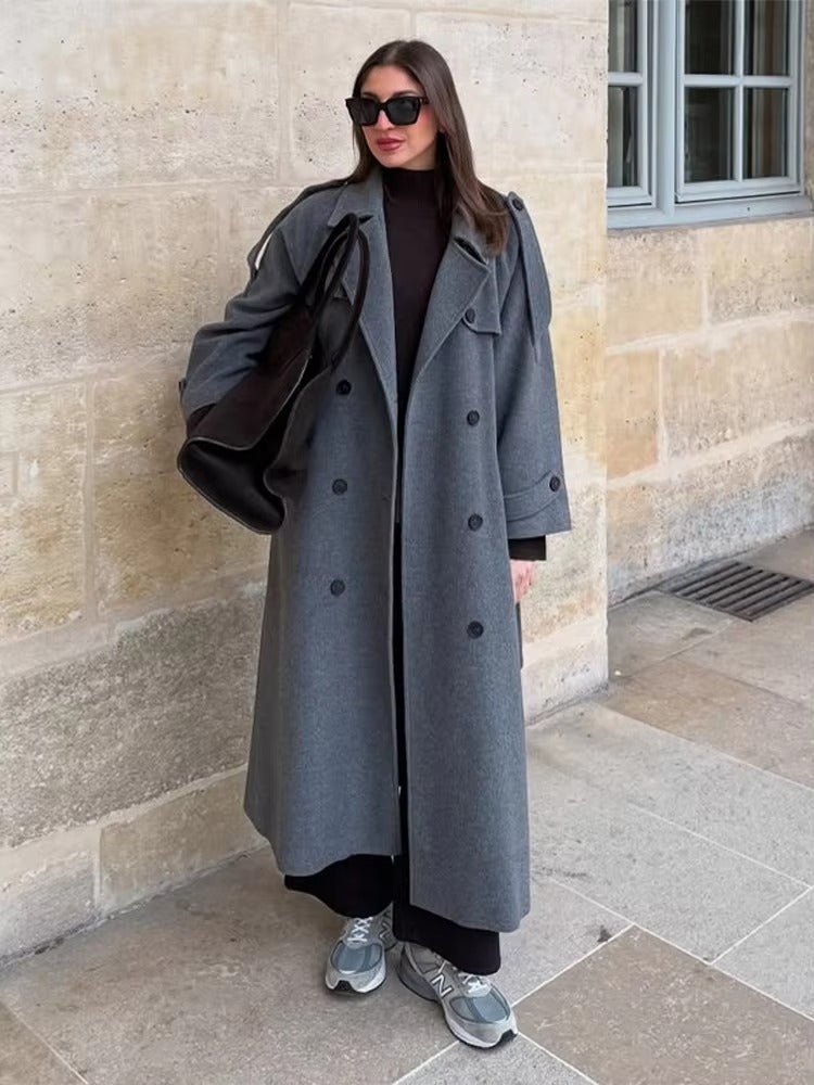 OLANE Stylish V-Neck Autumn Winter Coat BrownMWomen's Coats & Jackets