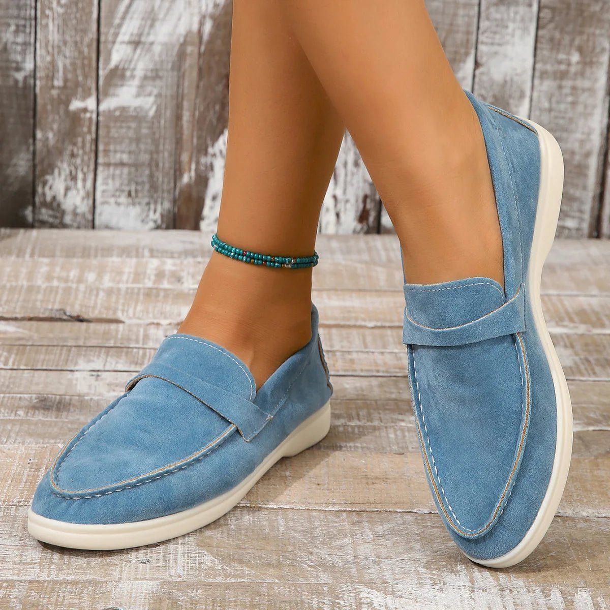 OLANE Suede Slip-On Flat Shoes Light Blue35Women's Shoes