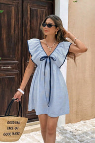 Tahlia Striped V-Neck Ruffle Mini Dress
