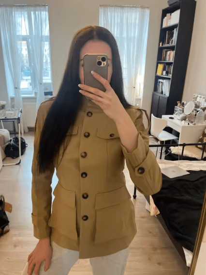 OLANE Tailored Stand Collar Utility Jacket BeigeSJacket