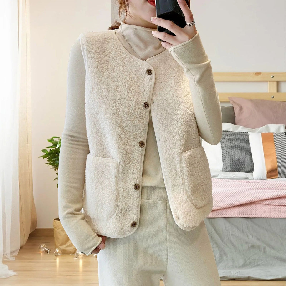 OLANE Teddy Fleece Vest CremeSWomen's Coats & Jackets