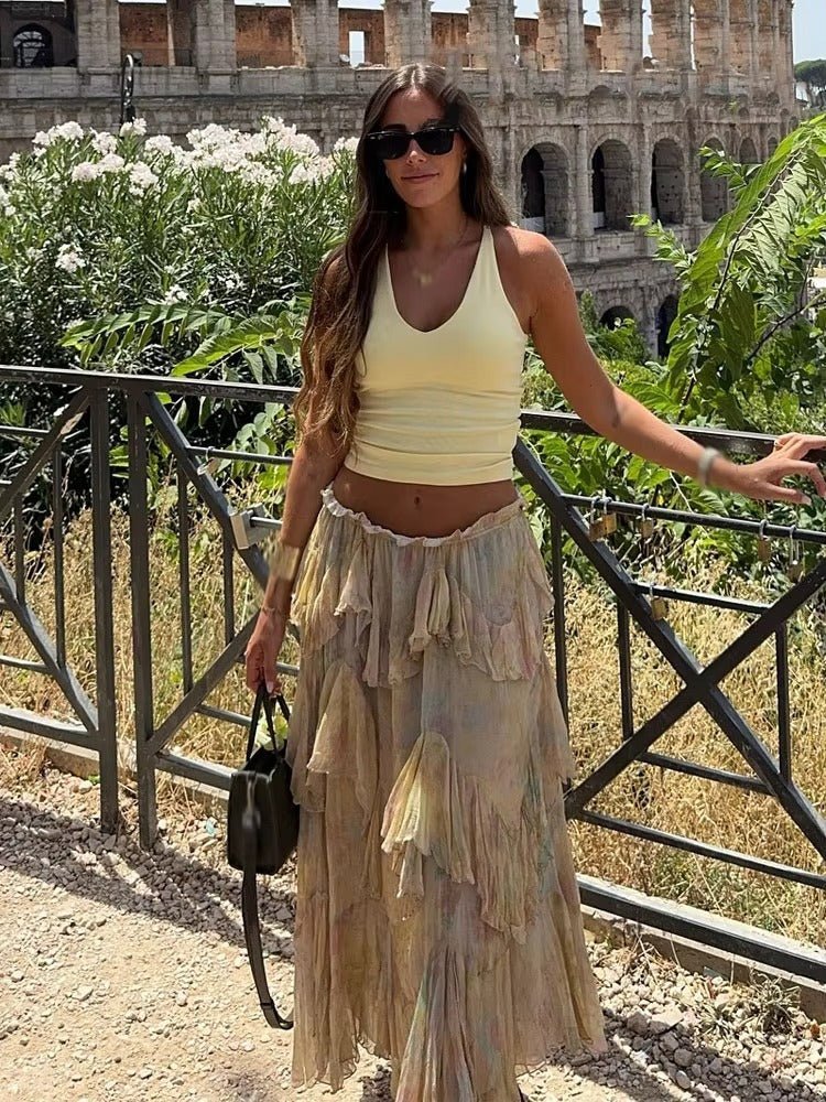 OLANE Tiered Ruffle Boho Maxi Skirt MWomen's Bottoms