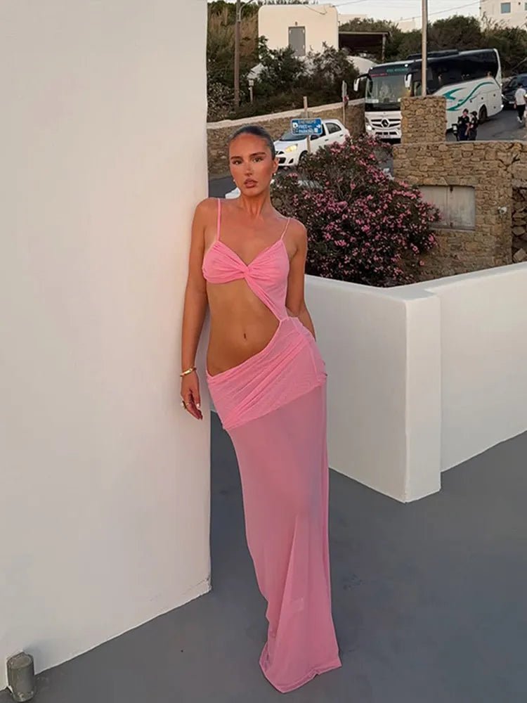 OLANE Twist Cut Out High Slit Maxi Dress PinkXSWomen's Dresses