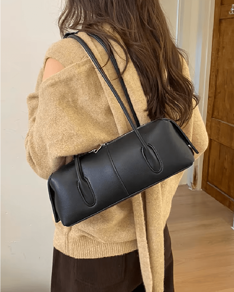 OLANE Vintage Cylindrical Leather Shoulder Bag BlackWomen's Handbags