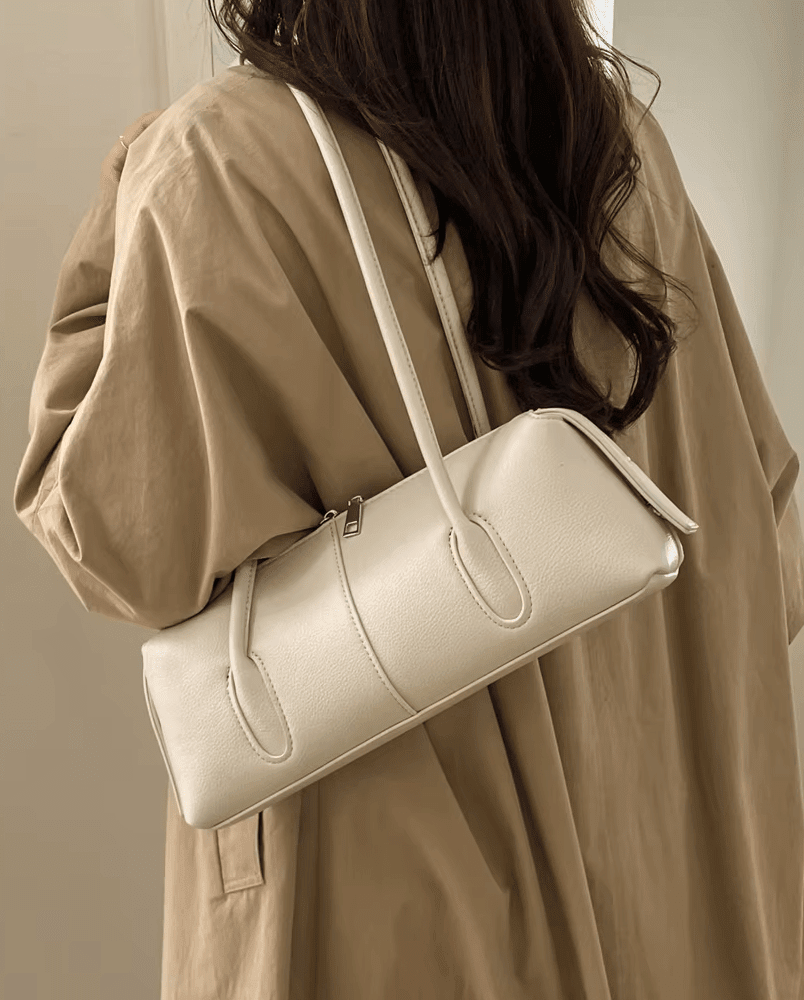 OLANE Vintage Cylindrical Leather Shoulder Bag WhiteWomen's Handbags