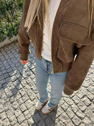 Vintage Faux Suede Bomber Jacket