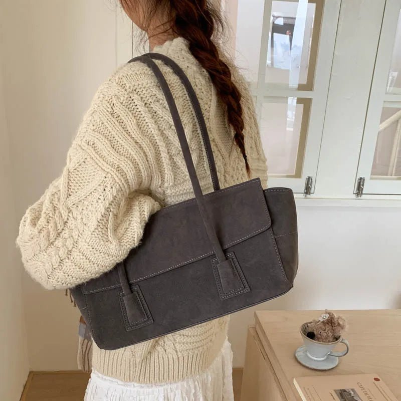 OLANE Vintage Faux Suede Shoulder Bag GreyWomen's Handbags