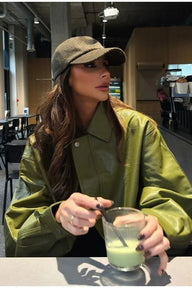 Vintage Green Faux Leather Jacket
