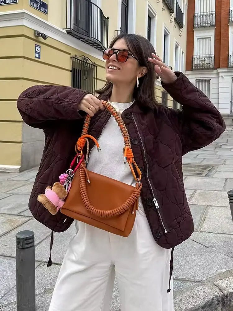 OLANE Vintage Quilted Padded Coat BurgundyXSWomen's Coats & Jackets
