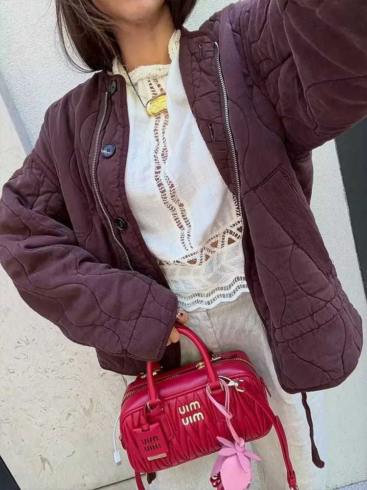 OLANE Vintage Quilted Padded Coat BurgundyXSWomen's Coats & Jackets