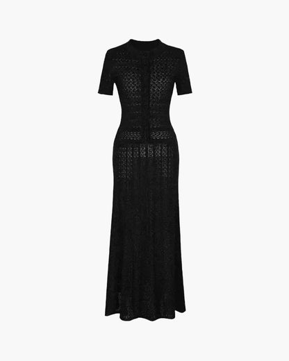 OLANE Viviana Half Button Knitted Midi Dress BlackXSDress
