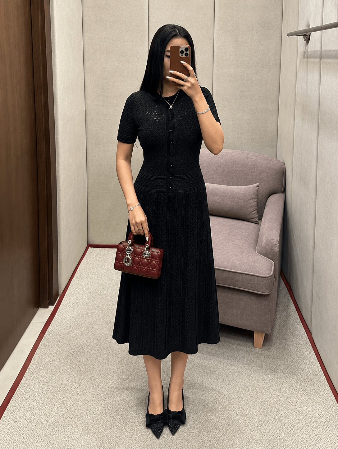 OLANE Viviana Half Button Knitted Midi Dress BlackXSWomen's Dresses