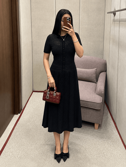 OLANE Viviana Half Button Knitted Midi Dress BlackXSWomen's Dresses