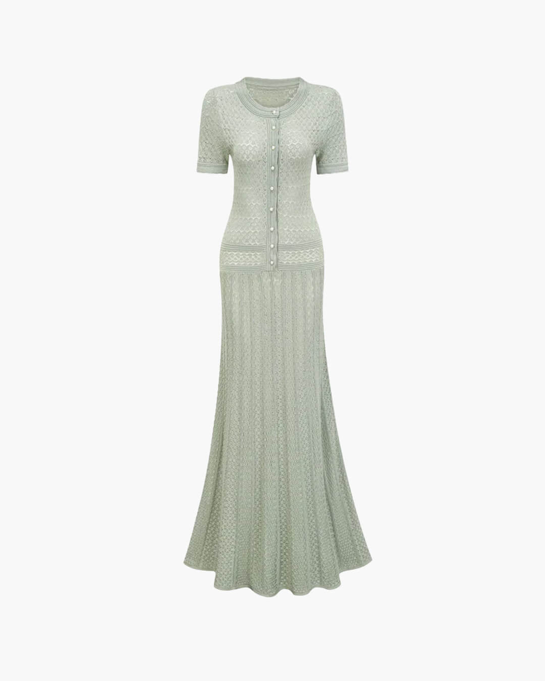 OLANE Viviana Half Button Knitted Midi Dress Mint GreenXSDress