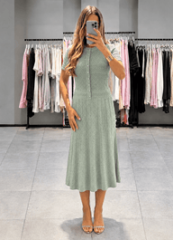 Viviana Half Button Knitted Midi Dress