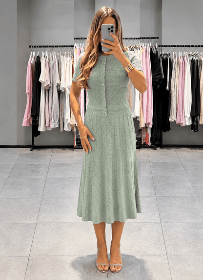 OLANE Viviana Half Button Knitted Midi Dress Mint GreenXSWomen's Dresses