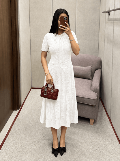 OLANE Viviana Half Button Knitted Midi Dress WhiteXSWomen's Dresses
