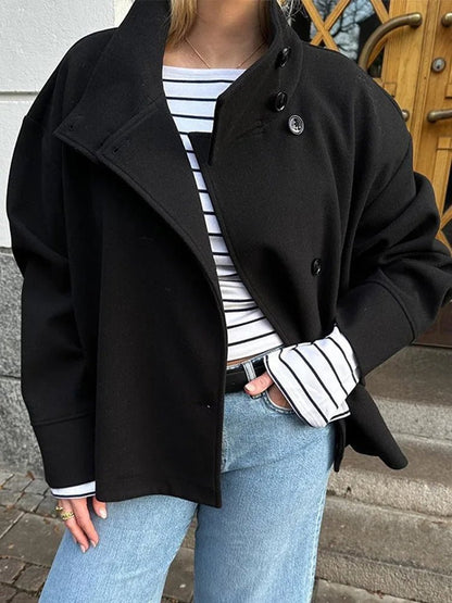 OLANE Winter Cape Collar Coat Navy BlueSWomen's Coats & Jackets