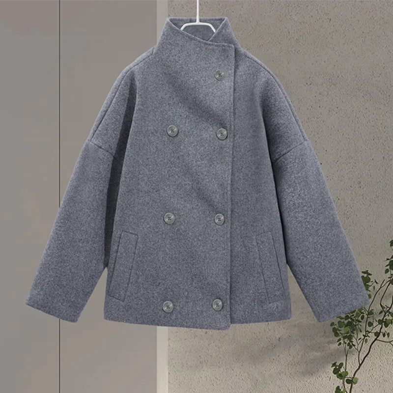 OLANE Winter Cape Collar Coat Navy BlueSWomen's Coats & Jackets
